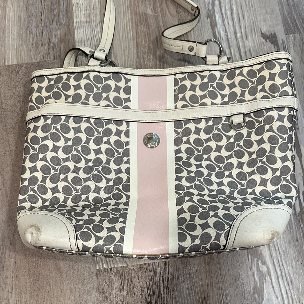Coach Stylish Gray and Pink Patterned Women's Bag